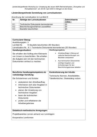 Unterrichtsplanung: Feinoptiker/in Lernfeld 8 Lernsituationen