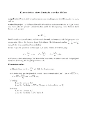 Arbeitsblatt: Konstruktion eines Dreiecks aus den Höhen