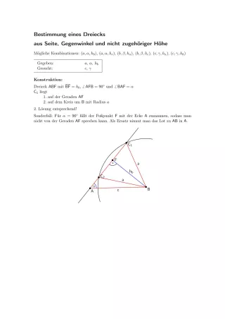 Arbeitsblatt: Dreieck aus Seite, Gegenwinkel und nicht zugehöriger Höhe