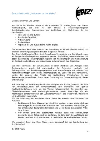 Unterrichtsplanung: G+ Invitation to the Wake: Hinweise zum Arbeitsheft