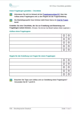 Arbeitsblatt: Einen Fragebogen gestalten - Checkliste