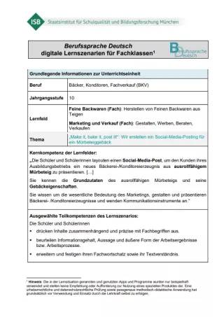 Unterrichtsplanung: „Make it, bake it, post it!“: Wir erstellen ein Social-Media-Posting für ein Mürbeteiggebäck (PDF)