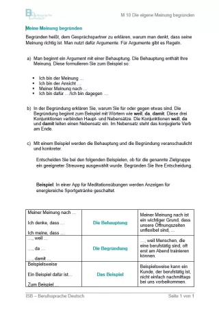 Arbeitsblatt: Die eigene Meinung begründen