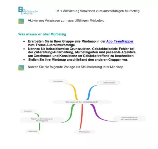 Arbeitsblatt: Aktivierung Vorwissen zum ausrollfähigen Mürbeteig