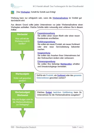 Arbeitsblatt: Der Werbeplan: Schritt für Schritt zum Erfolg! (Einfache Version)