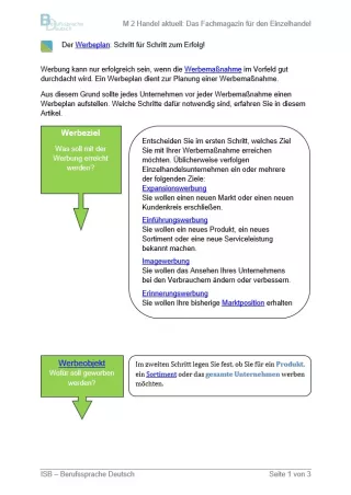 Arbeitsblatt: Der Werbeplan: Schritt für Schritt zum Erfolg!