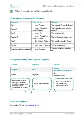 Arbeitsblatt: Fragen mit Fragewörtern formulieren