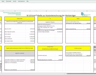 Arbeitsblatt: Kostenberechnung der Werbeträger (Excel)