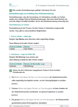 Arbeitsblatt: Integrierte Grammatik: Nominalisierungen