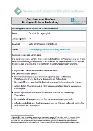 Unterrichtsplanung: Wareneingangskontrolle selbständig durchführen (DOCX)