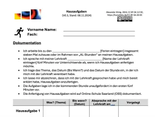 Arbeitsblatt: Arbeitsmaterial - Hausaufgaben dokumentieren