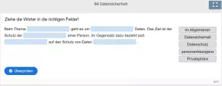 Lernspiel: B4 Drag the words: Datenschutz und Datensicherheit (Quiz zum Video)