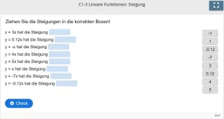 Lernspiel: C1-3 Drag the Words: Ordnen Sie den Geraden ihre Steigung zu (Quiz zum Video)