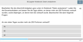 Lernspiel: B2 Single Choice: Daten analysieren (Tage mit hohen und niedrigen Verkaufszahlen) (Quiz zum Jupyter Notebook)