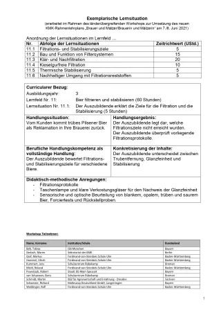 Unterrichtsplanung: Bier filtrieren und stabilisieren: Ziele für Filtration und Stabilisierung