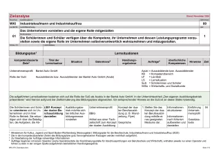 Unterrichtsplanung: Zielanalyse Lernfeld 1 – Das Unternehmen vorstellen und die eigene Rolle mitgestalten (DOCX)