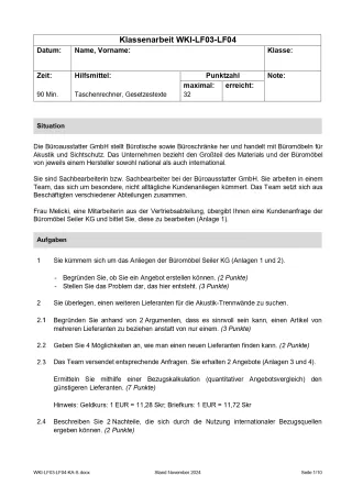 Unterrichtsbaustein: Klassenarbeit – Lernfelder 3 und 4 (PDF, barrierefrei)