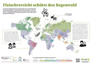 Veranschaulichung: Biopoli Poster: Fleischverzicht schützt den Regenwald