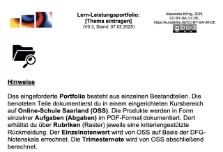 Unterrichtsplanung: Lernportfolio - Leistungsportfolio - Vorlage