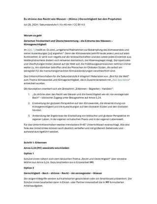 Unterrichtsplanung: Es ströme das Recht wie Wasser: (Klima-) Gerechtigkeit bei den Propheten