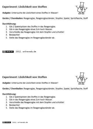 Experiment: Löslichkeit von Stoffen