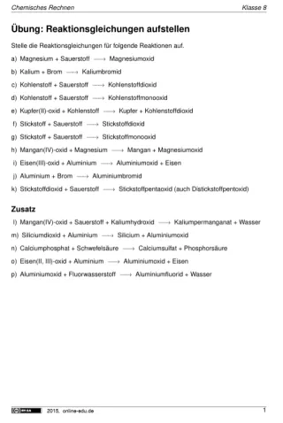 Arbeitsblatt: Reaktionsgleichungen aufstellen