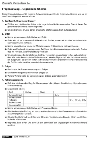 Arbeitsblatt: Fragenkatalog Organische Chemie