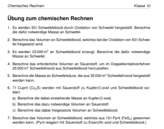 Arbeitsblatt: Chemisches Rechnen – Übungsaufgaben