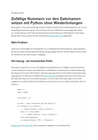 Text: Zufällige Nummern vor den Dateinamen setzen mit Python
