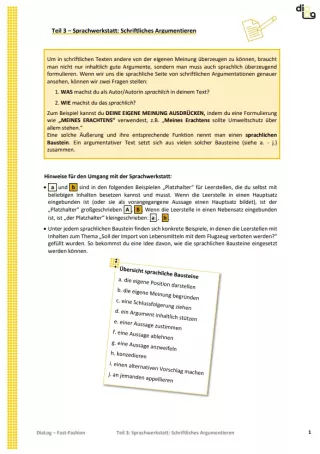 Arbeitsblatt: Fast Fashion | MonoDiaLog und MultiDiaLog | Teil 3: Sprachwerkstatt: Schriftliches Argumentieren
