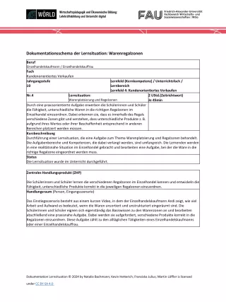 Unterrichtsplanung: Dokumentationsschema der Lernsituation: Warenregalzonen
