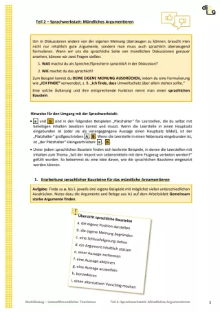 Arbeitsblatt: Umweltfreundlicher Tourismus | MultiDiaLog | Teil 2: Sprachwerkstatt: Mündliches Argumentieren