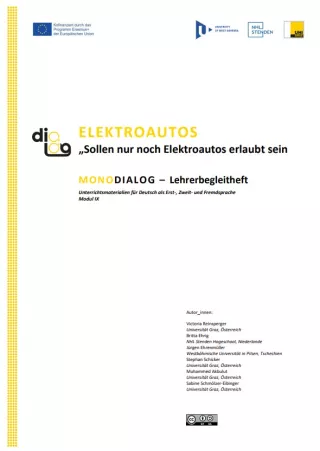 Handbuch: Elektroautos | MonoDiaLog | Lehrerbegleitheft