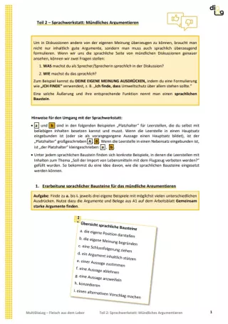 Arbeitsblatt: Fleisch aus dem Labor | MultiDiaLog | Teil 2: Sprachwerkstatt: Mündliches Argumentieren