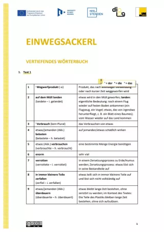 Text: Einwegtüten | Vertiefendes Wörterbuch