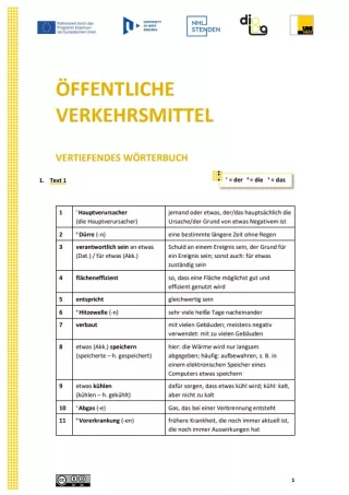 Text: Öffentliche Verkehrsmittel | Vertiefendes Wörterbuch