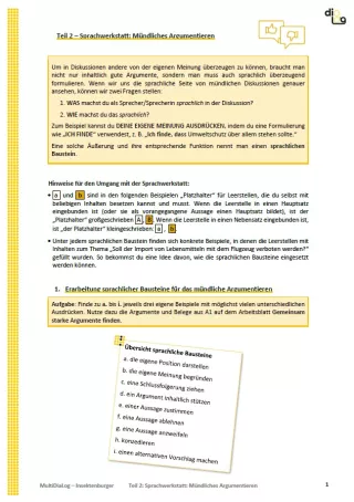 Arbeitsblatt: Insektenburger | MultiDiaLog | Teil 2: Sprachwerkstatt: Mündliches Argumentieren