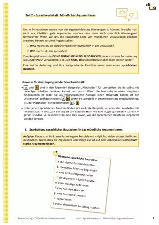 Arbeitsblatt: Öffentliche Verkehrsmittel | MonoDiaLog | Teil 2: Sprachwerkstatt: Mündliches Argumentieren