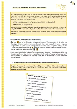 Arbeitsblatt: Einwegtüten | MonoDiaLog | Teil 2: Sprachwerkstatt: Mündliches Argumentieren
