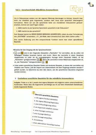 Arbeitsblatt: Insektenburger | MonoDiaLog | Teil 2: Sprachwerkstatt: Mündliches Argumentieren