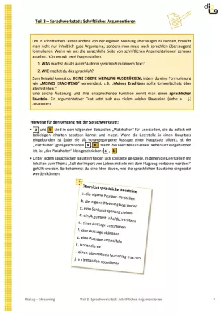 Arbeitsblatt: Streaming | MonoDiaLog und MultiDiaLog | Teil 3: Sprachwerkstatt: Schriftliches Argumentieren
