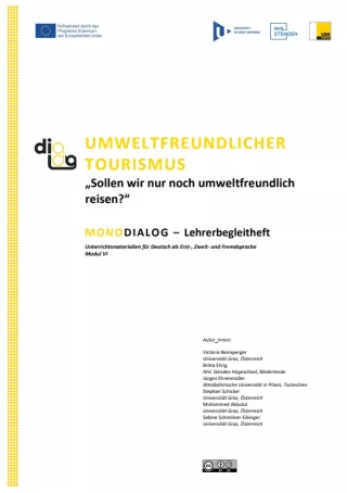 Handbuch: Umweltfreundlicher Tourismus | MonoDiaLog | Lehrerbegleitheft