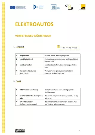 Text: Elektroautos | Vertiefendes Wörterbuch