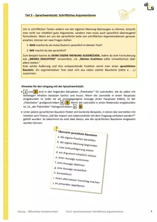 Arbeitsblatt: Öffentliche Verkehrsmittel | MonoDiaLog und MultiDiaLog | Teil 3: Sprachwerkstatt: Schriftliches Argumentieren