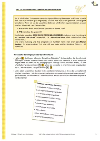 Arbeitsblatt: Fleisch aus dem Labor | MonoDiaLog und MultiDiaLog | Teil 3: Sprachwerkstatt: Schriftliches Argumentieren