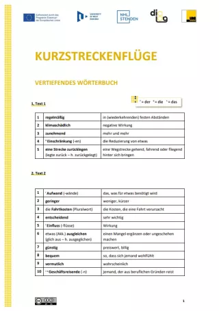 Text: Kurzstreckenflüge | Vertiefendes Wörterbuch