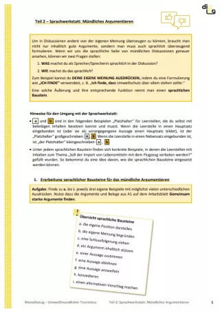 Arbeitsblatt: Umweltfreundlicher Tourismus | MonoDiaLog | Teil 2: Sprachwerkstatt: Mündliches Argumentieren