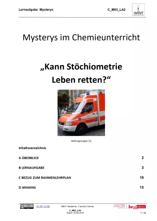 Unterrichtsbaustein: Mystery „Kann Stöchiometrie Leben retten?“ (DOCX)