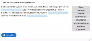 Lernspiel: G1-2 Drag the Words: Recommender-System. Quiz zum Video