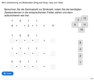 Lernspiel: B5-4 Umrechnung von Binärzahlen. Quiz zum Video